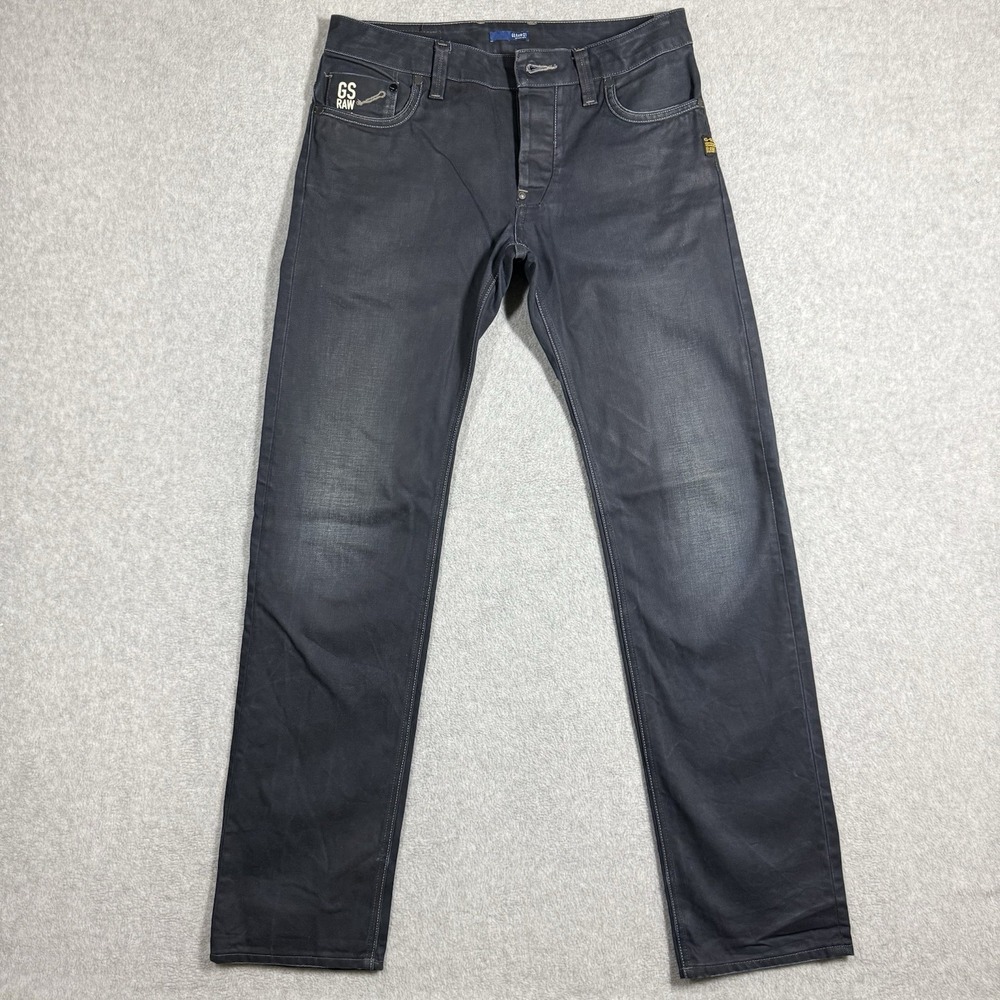 G-Star Raw WAXED Jeans Mens 31x34 Dark Wash ATTACC LOW STRAIGHT Zipper Pocket